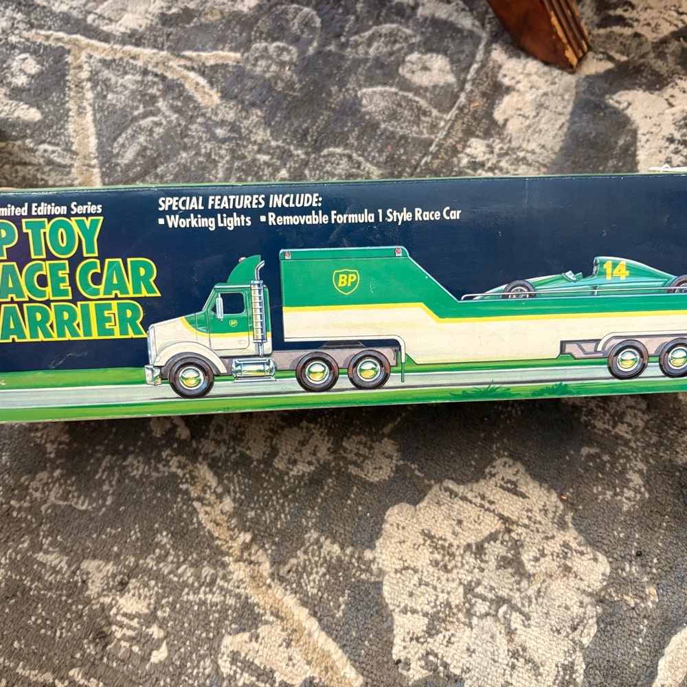 BP Limited Edition Toy Race Car Carrier - Green and Yellow